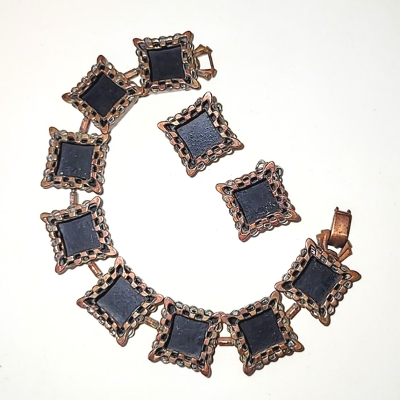 VINTAGE RENOIR "EBONY LACE" COPPER PARURE 3 PC. SET - Picture 7 of 14